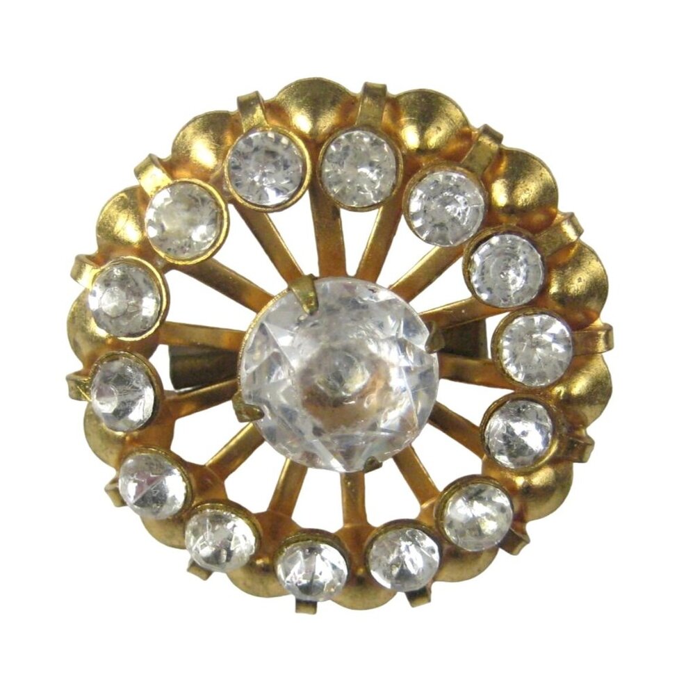 MCM Brooch Pin Goldtone Vintage 1960 Estate Starburst SunBurst MOD Rhinestone